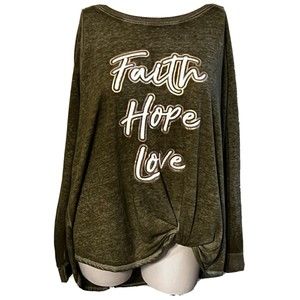 Est 1946 Fleece Sweatshirt Round Neck Green "Faith Hope Love" Waist Knot 22/24W